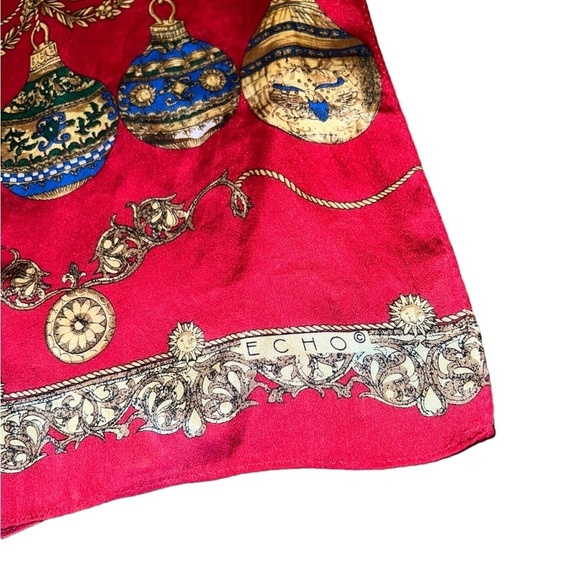Echo Festive Red Background with Holiday Ornaments Silk OblongScarf Rare… - Picture 4 of 5